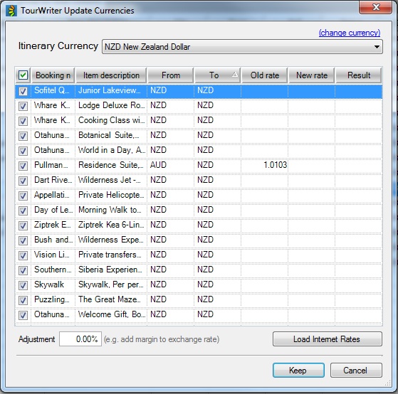 TourWriter Update Currencies Window