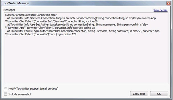 Connection Error - Detailed error message